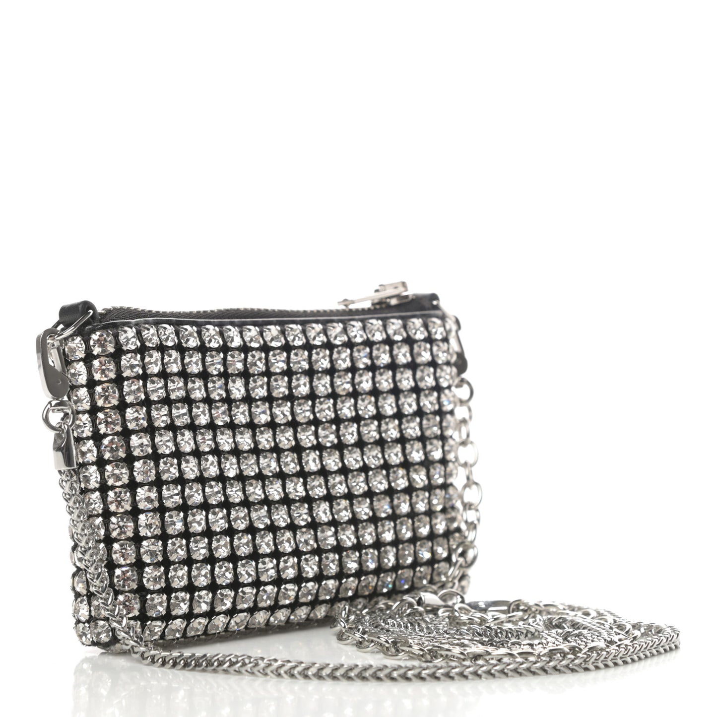 Mesh Crystal Rhinestone Nano Heiress Shoulder Bag Black Silver