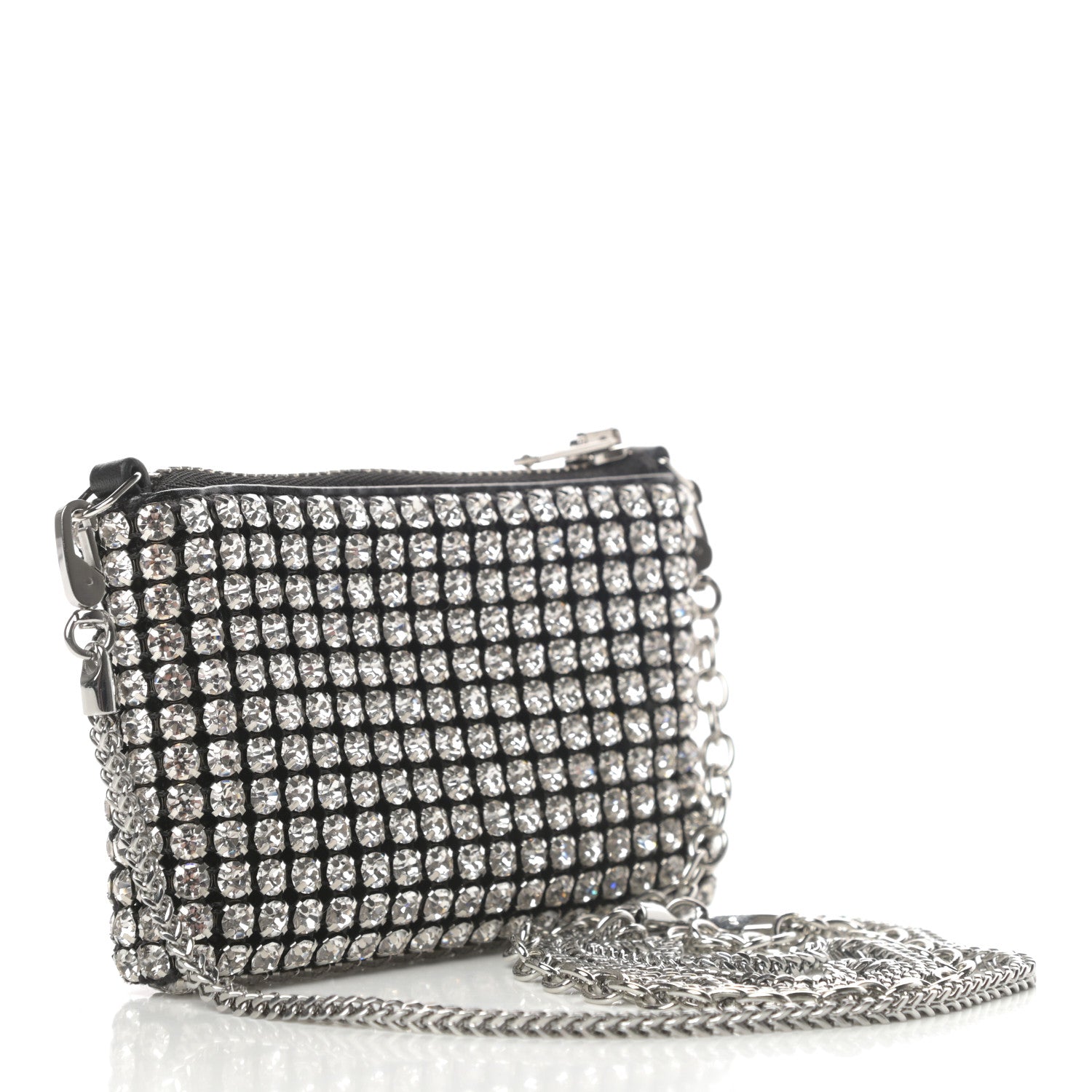 Alexander Wang Mesh Crystal Rhinestone Nano Heiress Shoulder Bag Black Silver 3 of 11
