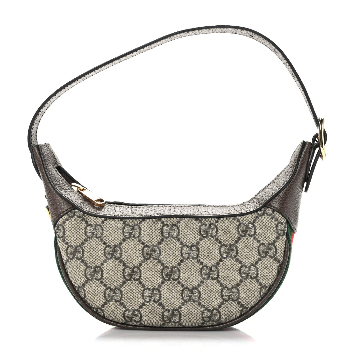 GG Supreme Monogram Textured Calfskin Web Mini Ophidia Half Moon Hobo Beige Ebony New Acero