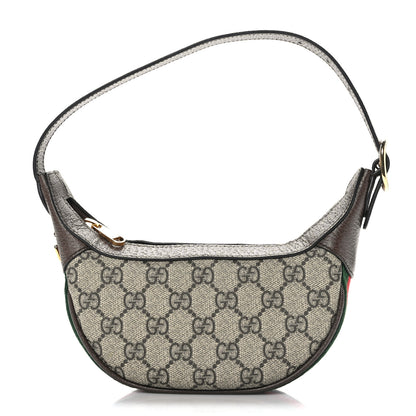 Gucci GG Supreme Monogram Textured Calfskin Web Mini Ophidia Half Moon Hobo Beige Ebony New Acero 1 of 9