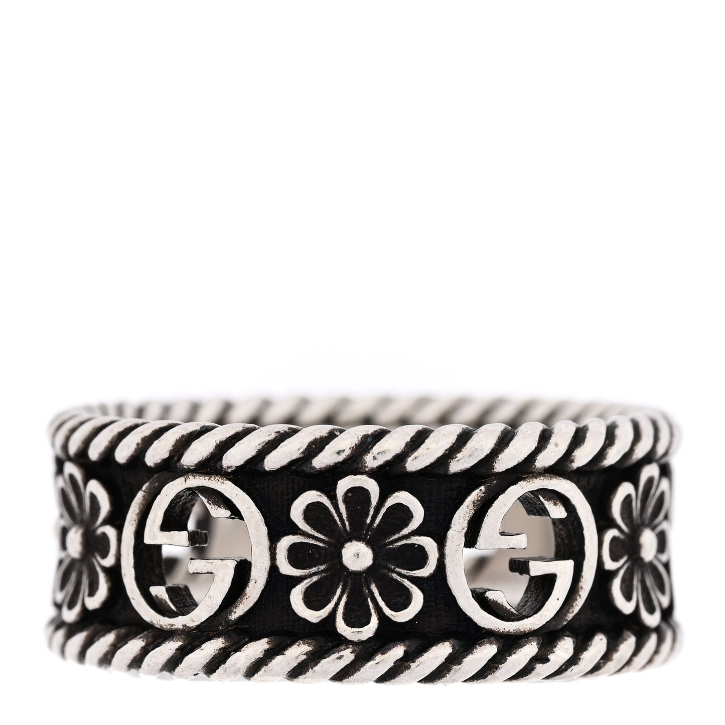 Sterling Silver Interlocking G Flower Ring 56 7.5