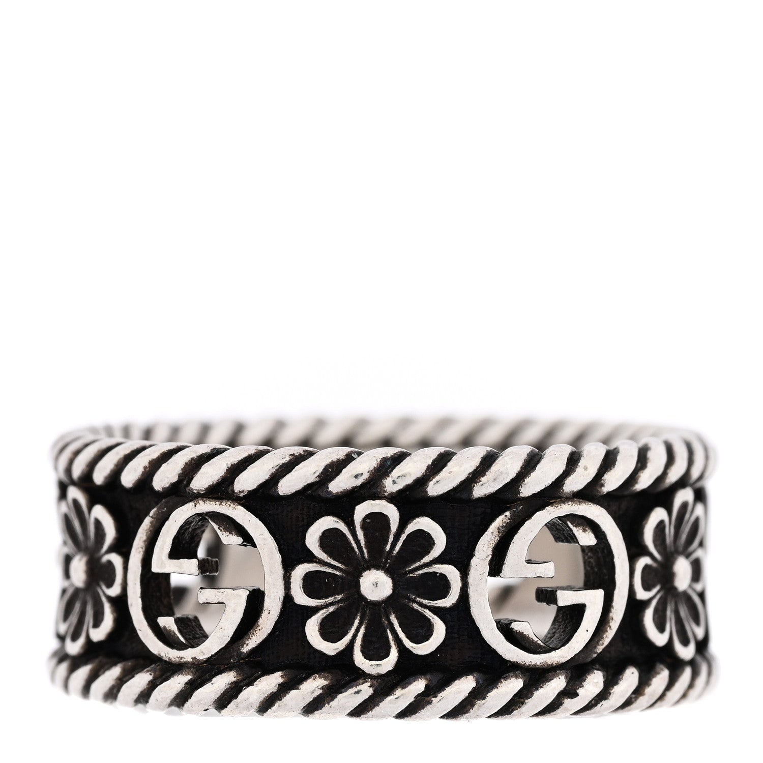 Gucci Sterling Silver Interlocking G Flower Ring 56 7.5 6 of 13