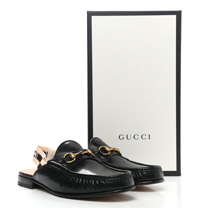 Gucci Goatskin Stripe Mens Horsebit Slingback Slippers 9 Black 10 of 10