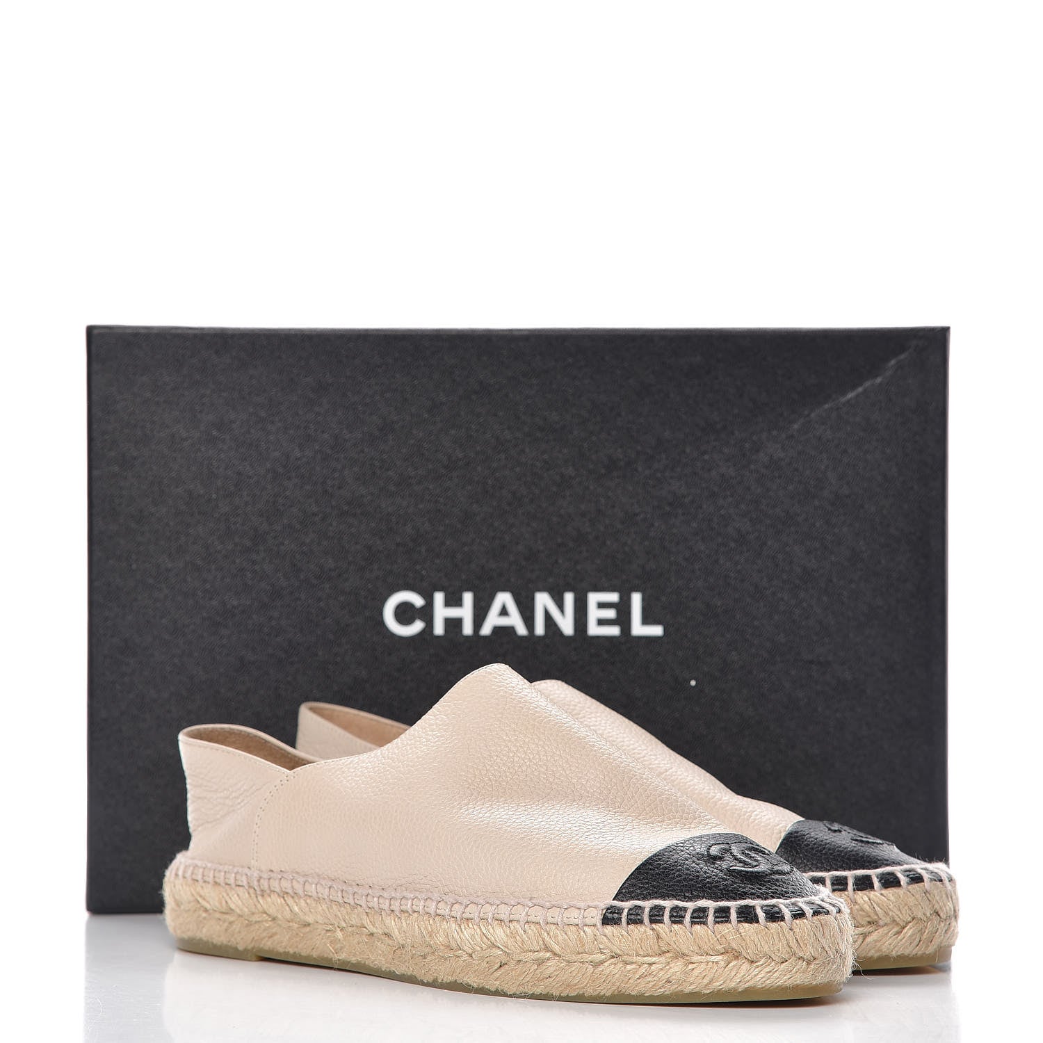 Chanel Grained Calfskin CC Espadrilles 38 Beige Black 10 of 10