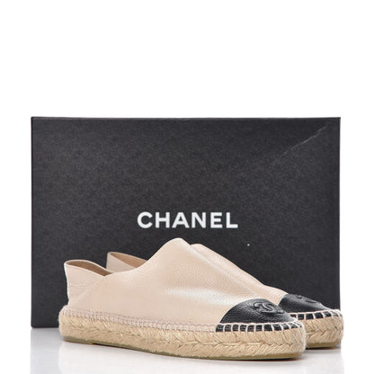 Chanel Grained Calfskin CC Espadrilles 38 Beige Black 10 of 10