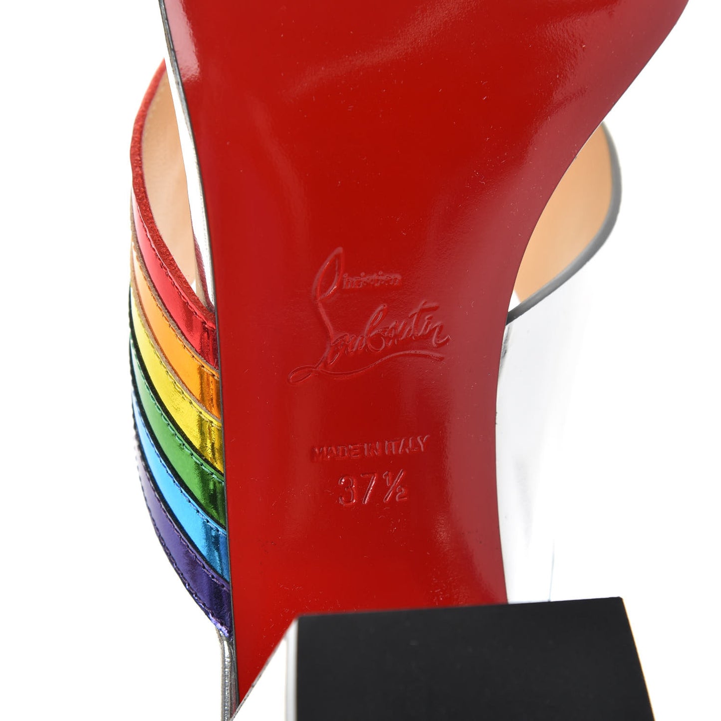 Metallic Calfskin Rainbow Arkenmule 55 Slide Sandals 37.5 Silver Multicolor