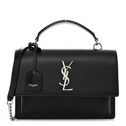 Saint Laurent Smooth Calfskin Medium Monogram Sunset Satchel Black 1 of 8
