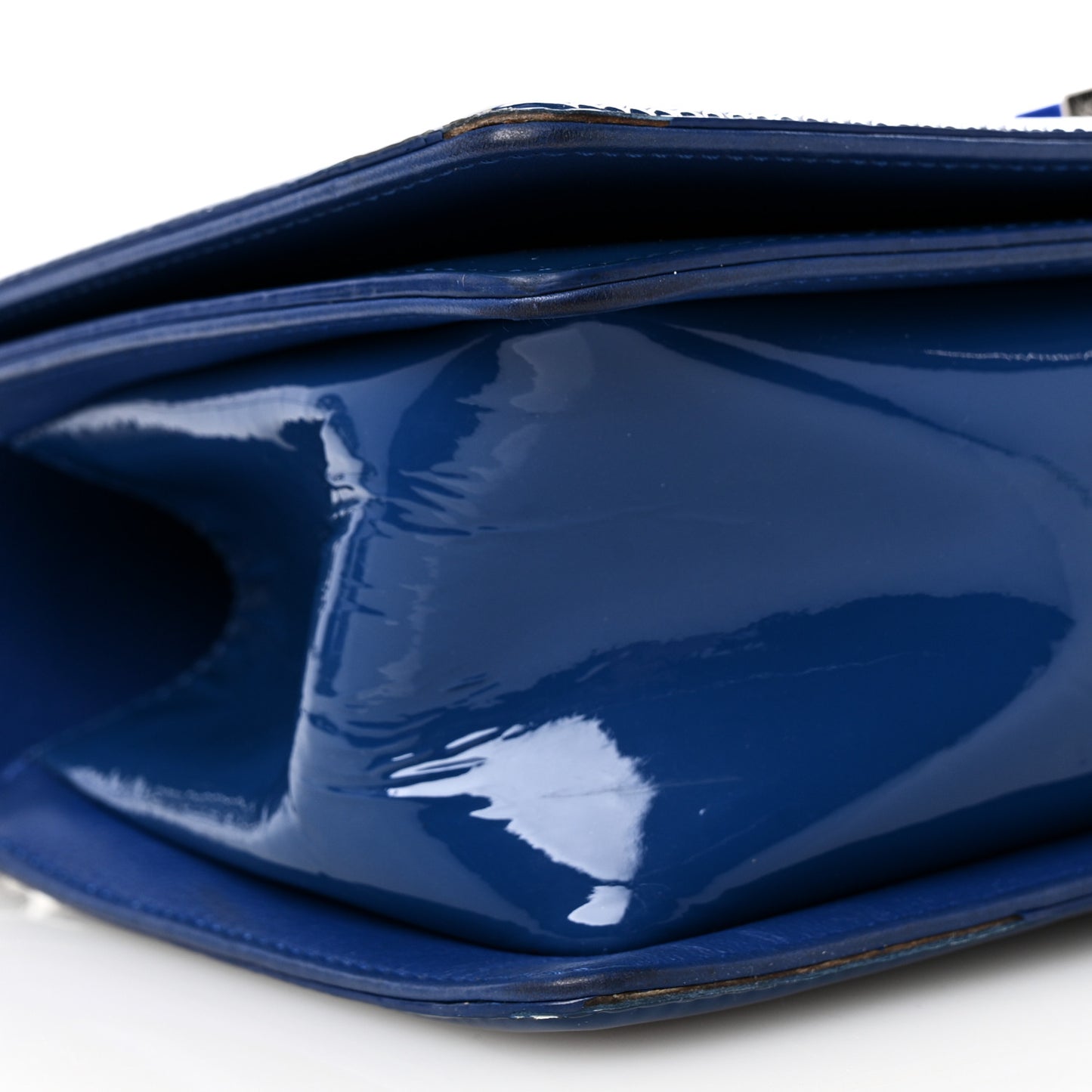 Patent Calfskin Quilted Medium Plexiglass Boy Flap Blue