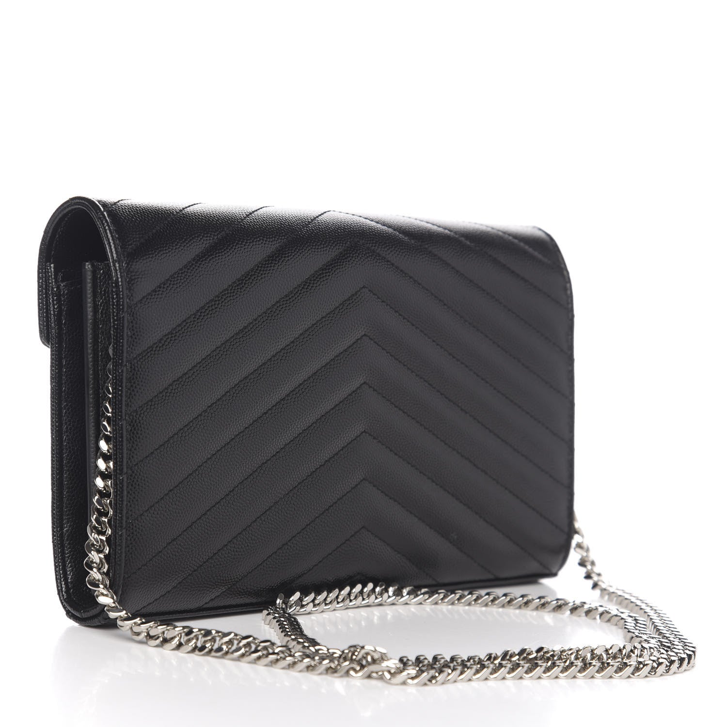 Saint Laurent Grain De Poudre Matelasse Chevron Monogram Chain Wallet Black 2 of 9