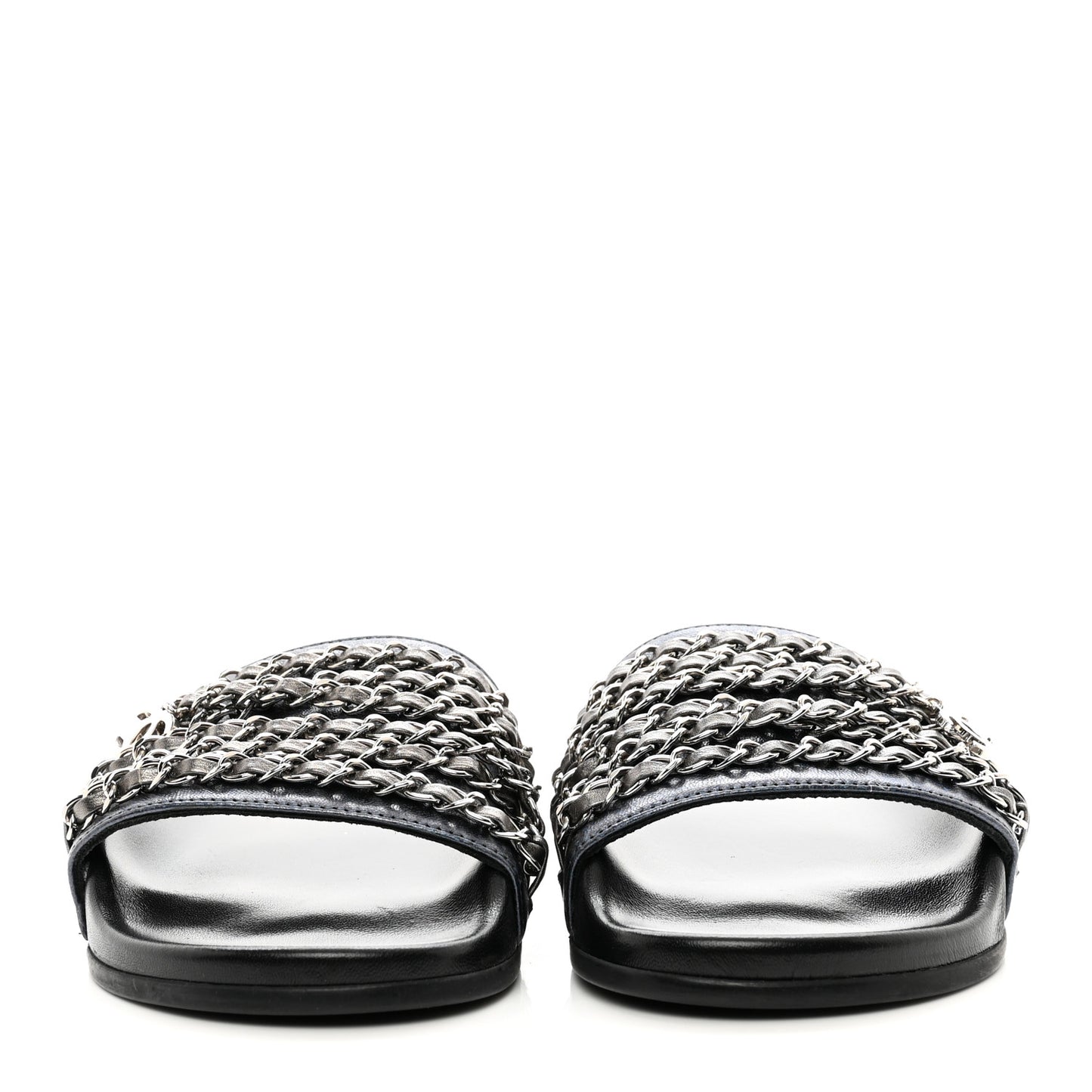 Fantasy Lambskin Chain Flat Sandals 36 Blue