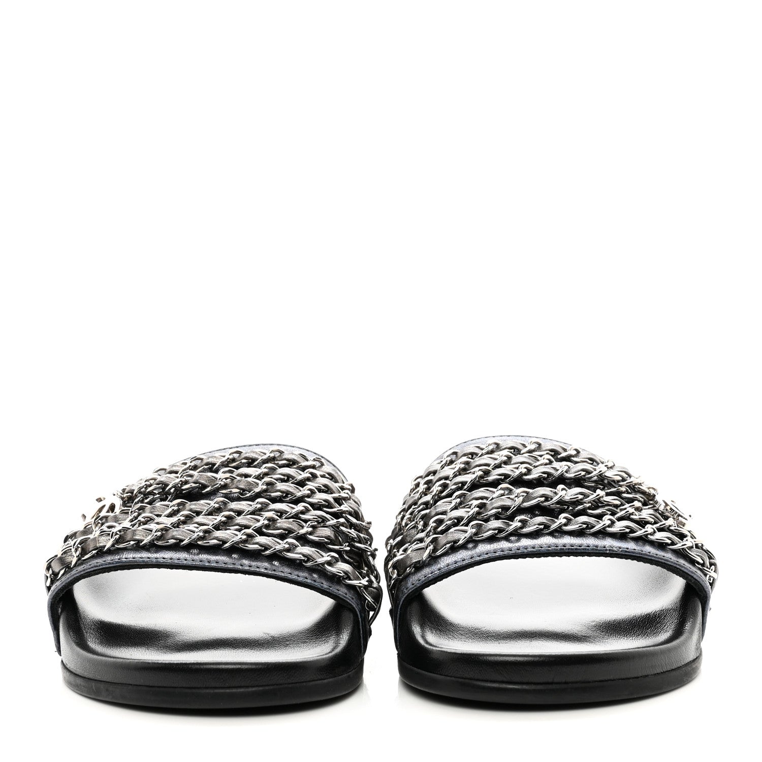 Chanel Fantasy Lambskin Chain Flat Sandals 36 Blue 2 of 11