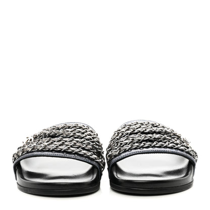 Chanel Fantasy Lambskin Chain Flat Sandals 36 Blue 2 of 11