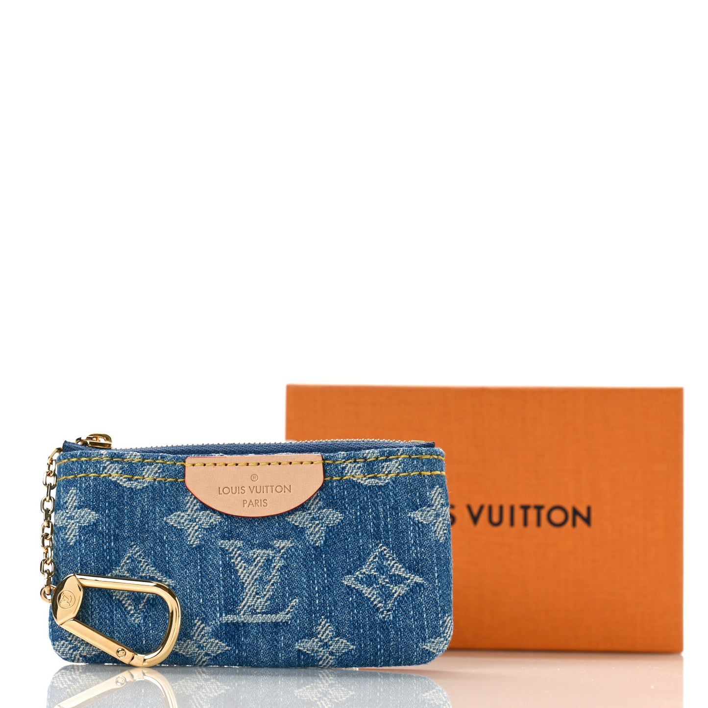 Monogram Denim Key Pouch Denim Blue