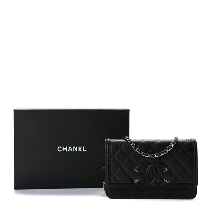Chanel Caviar Quilted CC Filigree Wallet On Chain WOC Black 8 of 8