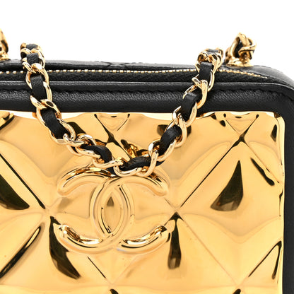 Chanel Lambskin Quilted Mini Golden Plate Clutch With Chain Black 8 of 11