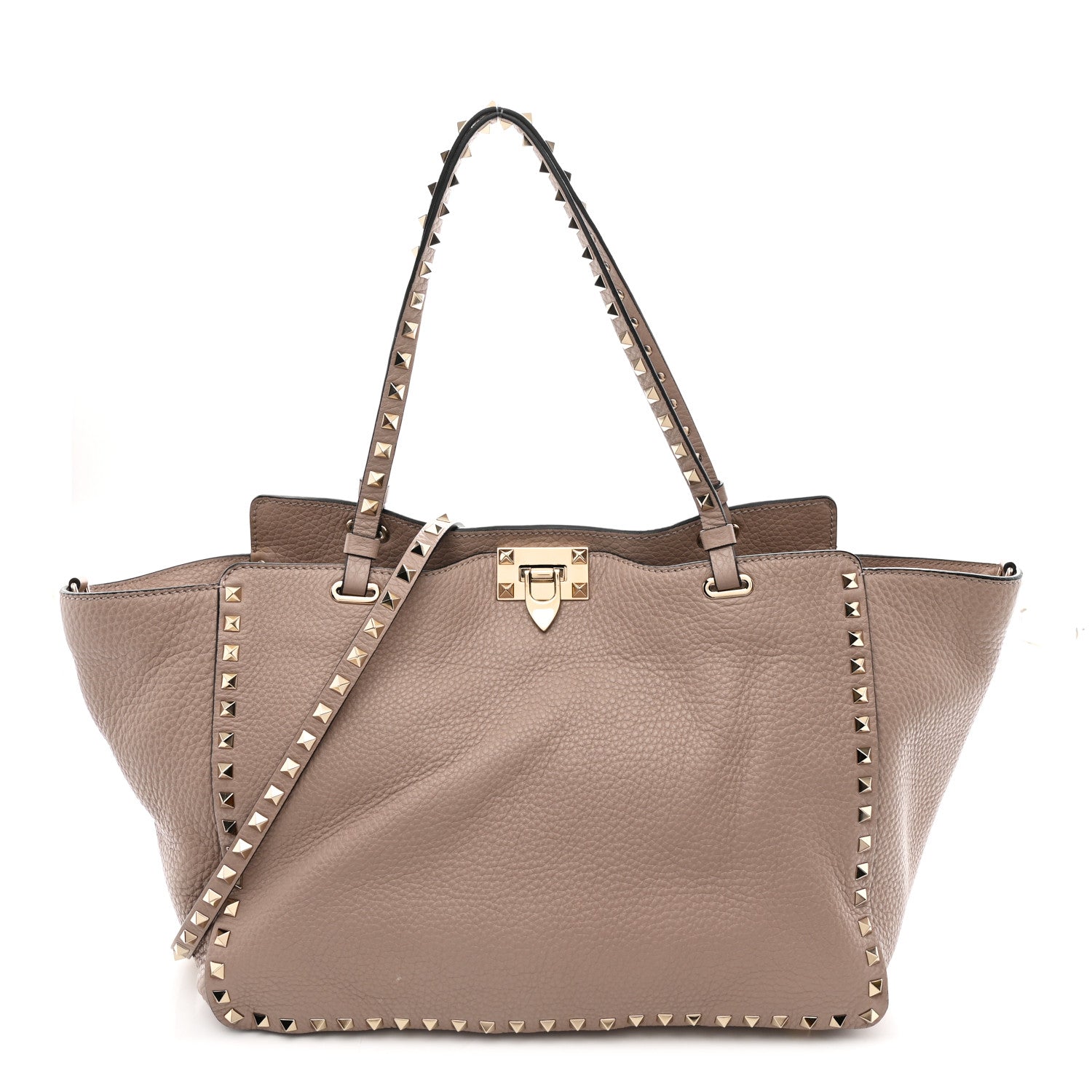 Valentino Garavani Pebbled Calfskin Medium Rockstud Tote Poudre 1 of 10