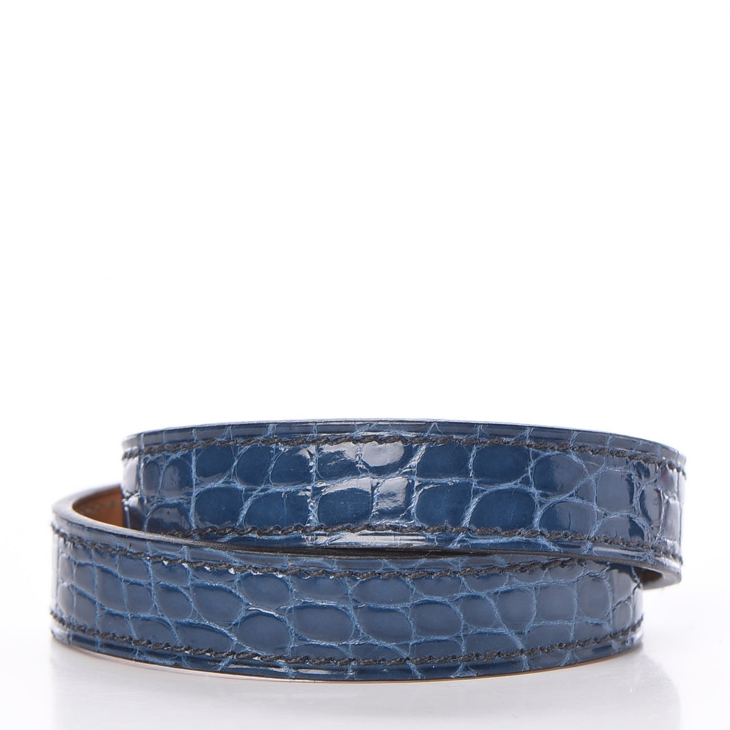 Shiny Alligator Kelly Double Tour Bracelet S Bleu Roi