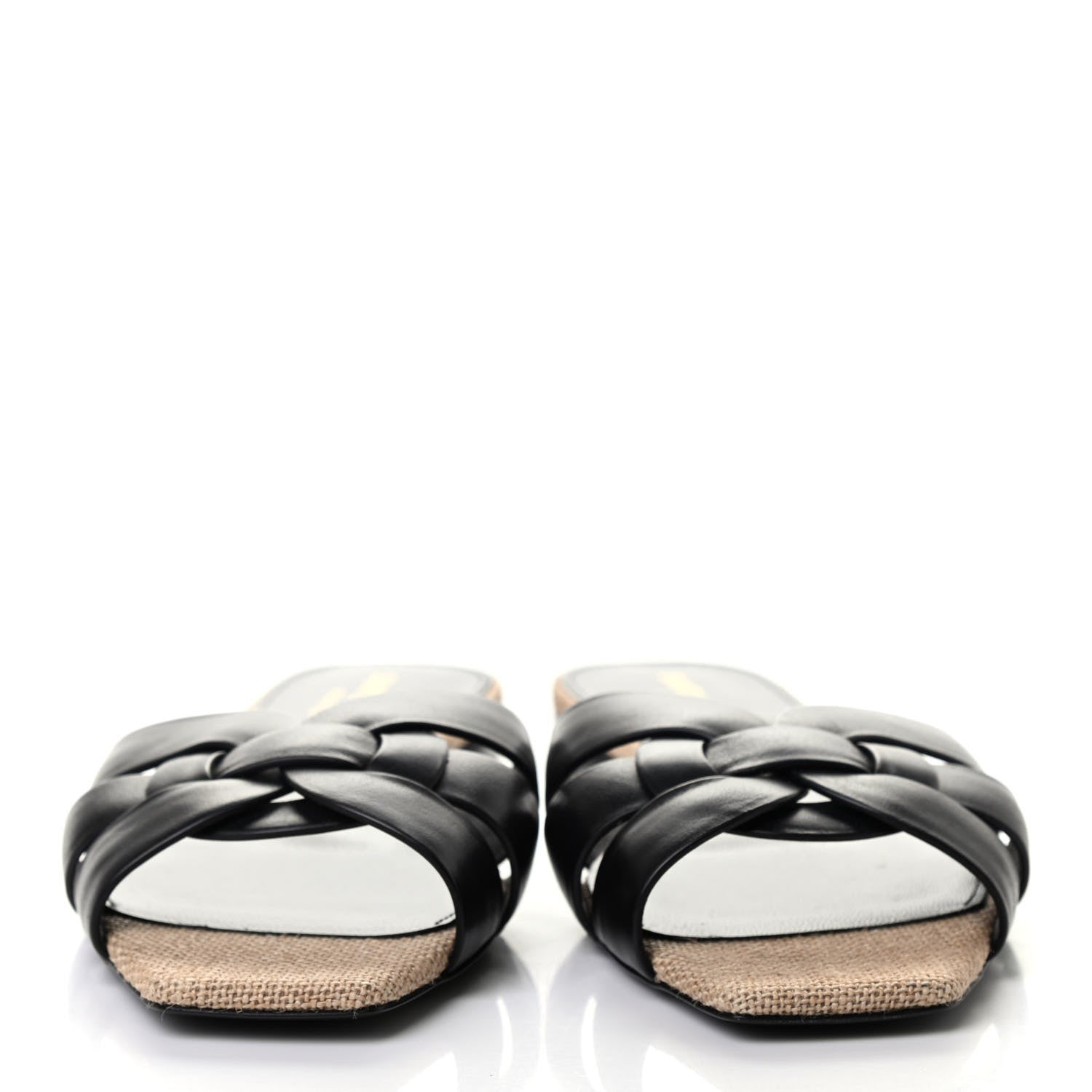 Saint Laurent Calfskin Canvas Tribute 05 Slide Sandals 37 Black 2 of 4