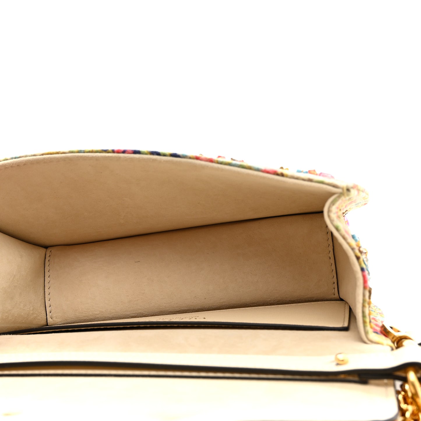 Fabric Beaded Crystal Embroidered Paisley Vlogo Small Loco Shoulder Bag Butter White Multicolor