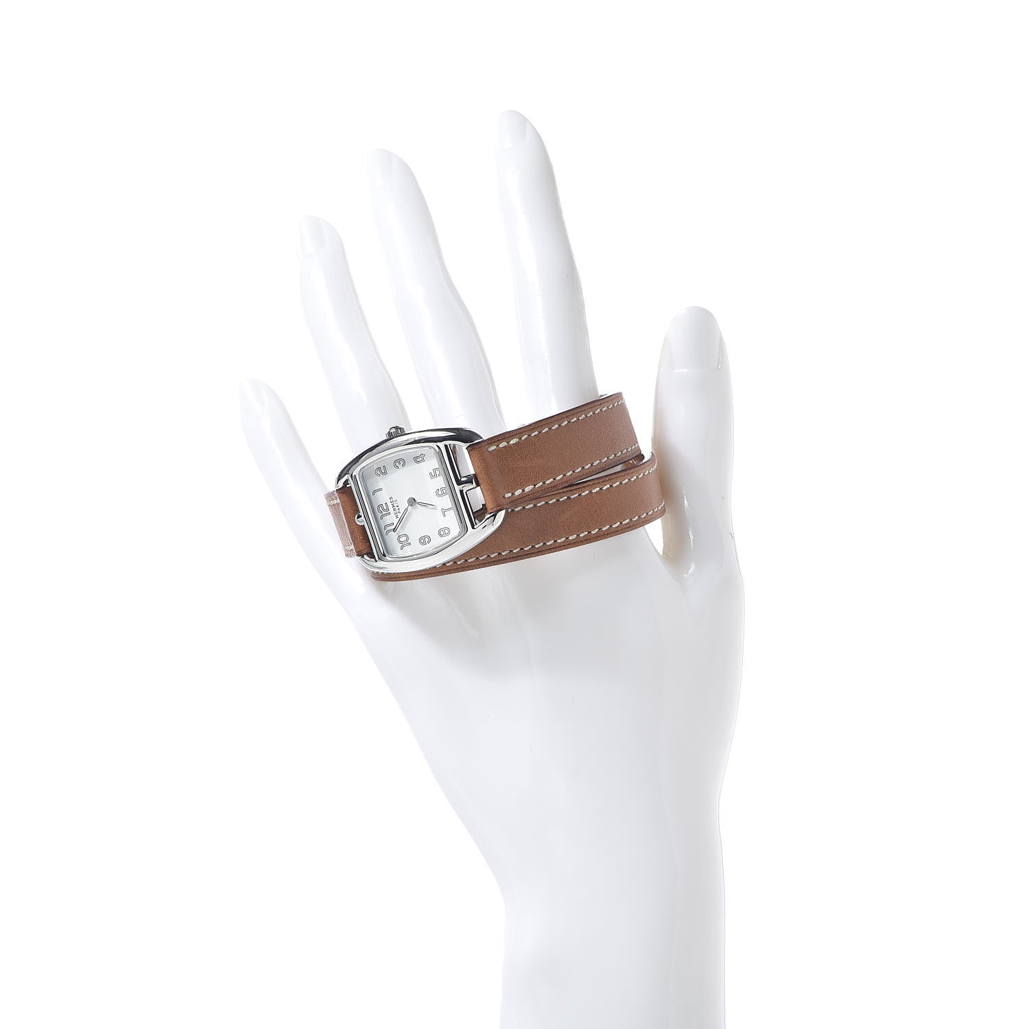 Hermes Stainless Steel Barenia 26mm Cape Cod Tonneau Double Tour Quartz Watch Fauve 2 of 9