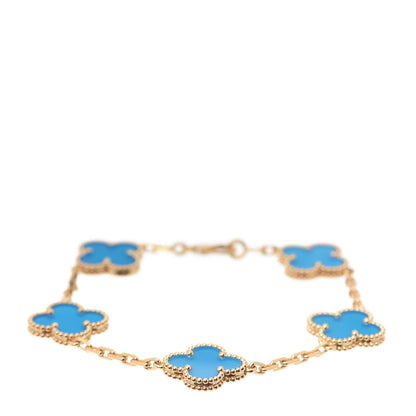 Van Cleef & Arpels 18K Yellow Gold Blue Agate 5 Motifs Vintage Alhambra Bracelet 1 of 8