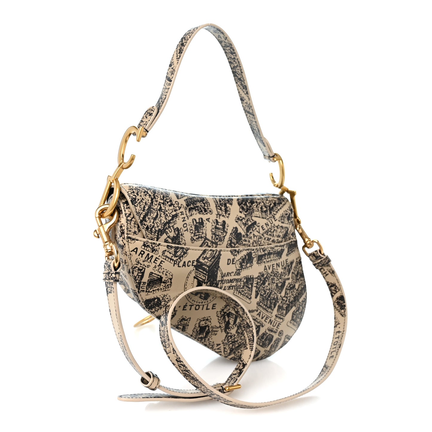 Calfskin Plan De Paris Printed Saddle Bag With Strap Beige Black