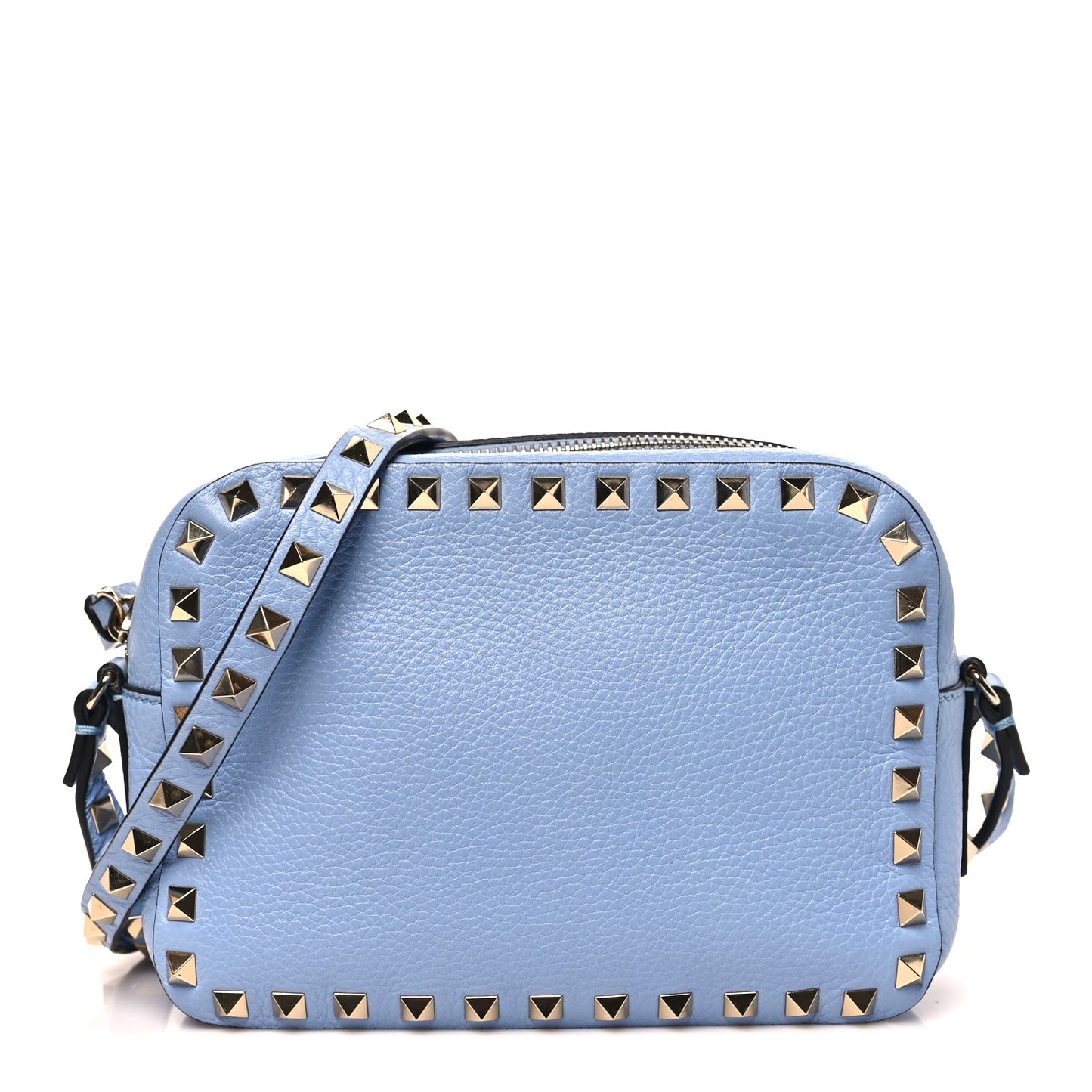 Pebbled Calfskin Rockstud Camera Crossbody Bag Niagara