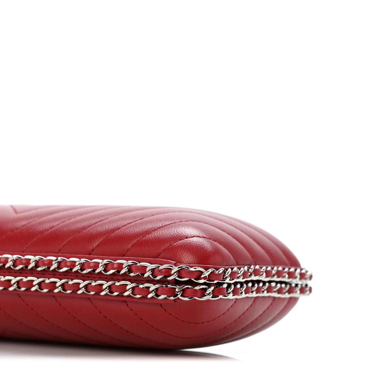 Chanel Lambskin Chevron Quilted Chain Around Clutch Dark Red 10 of 11