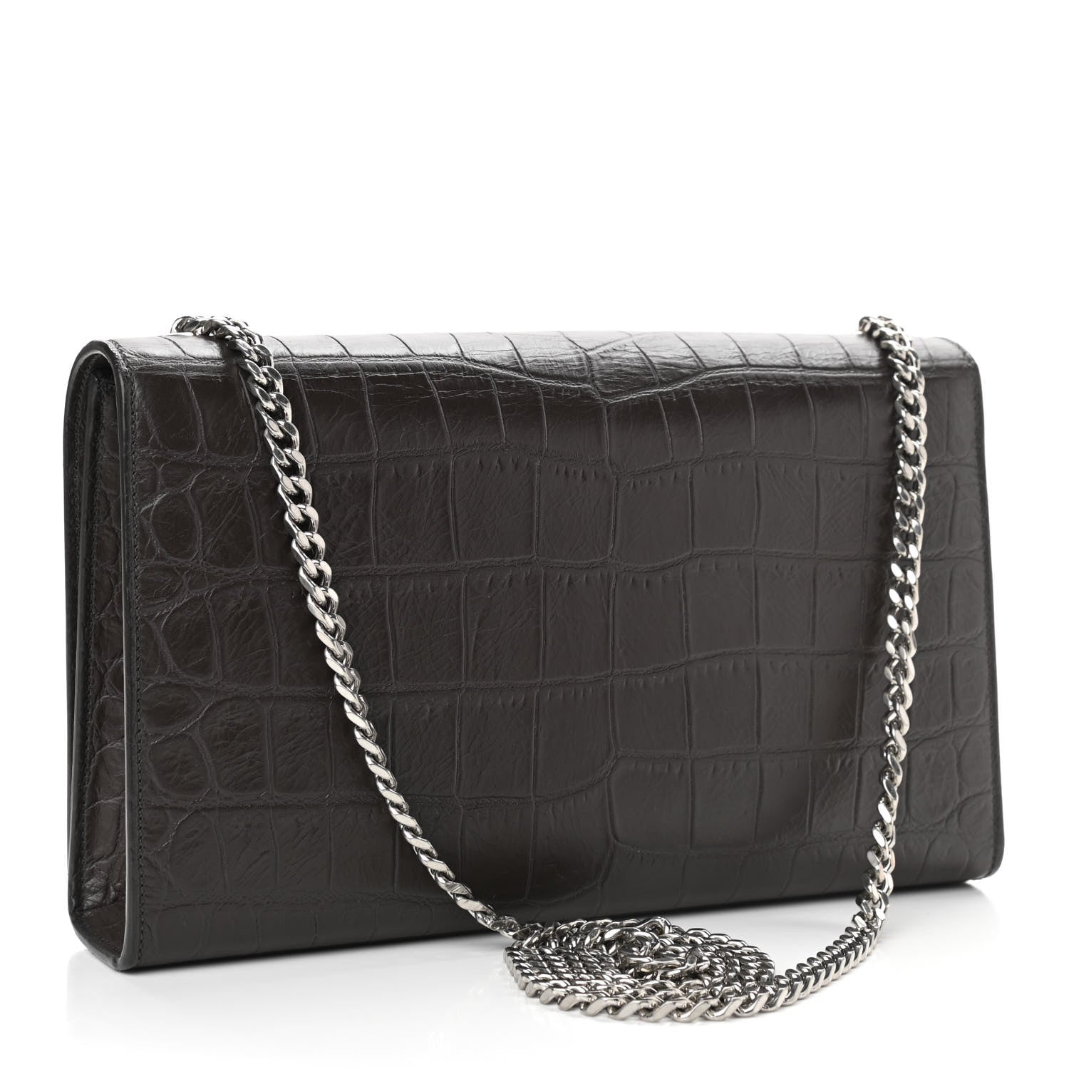 Saint Laurent Calfskin Crocodile Embossed Medium Classic Monogram Kate Tassel Satchel Dark Brown 3 of 10
