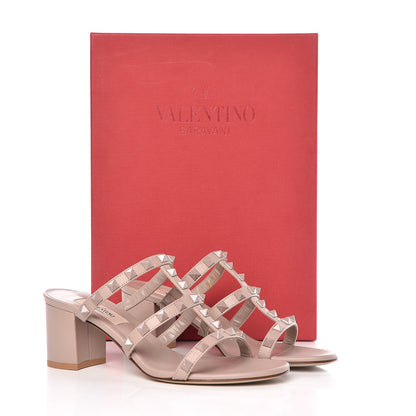 Valentino Garavani Calfskin Rockstud 60mm Caged Slide Sandals 36 Poudre 9 of 9