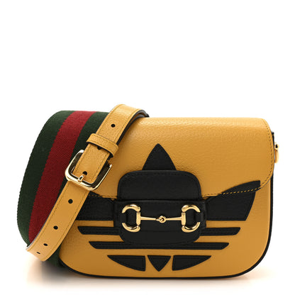 Gucci X ADIDAS Textured Dollar Calfskin Web Trefoil Mini Horsebit 1955 Shoulder Bag Crop Black 1 of 10