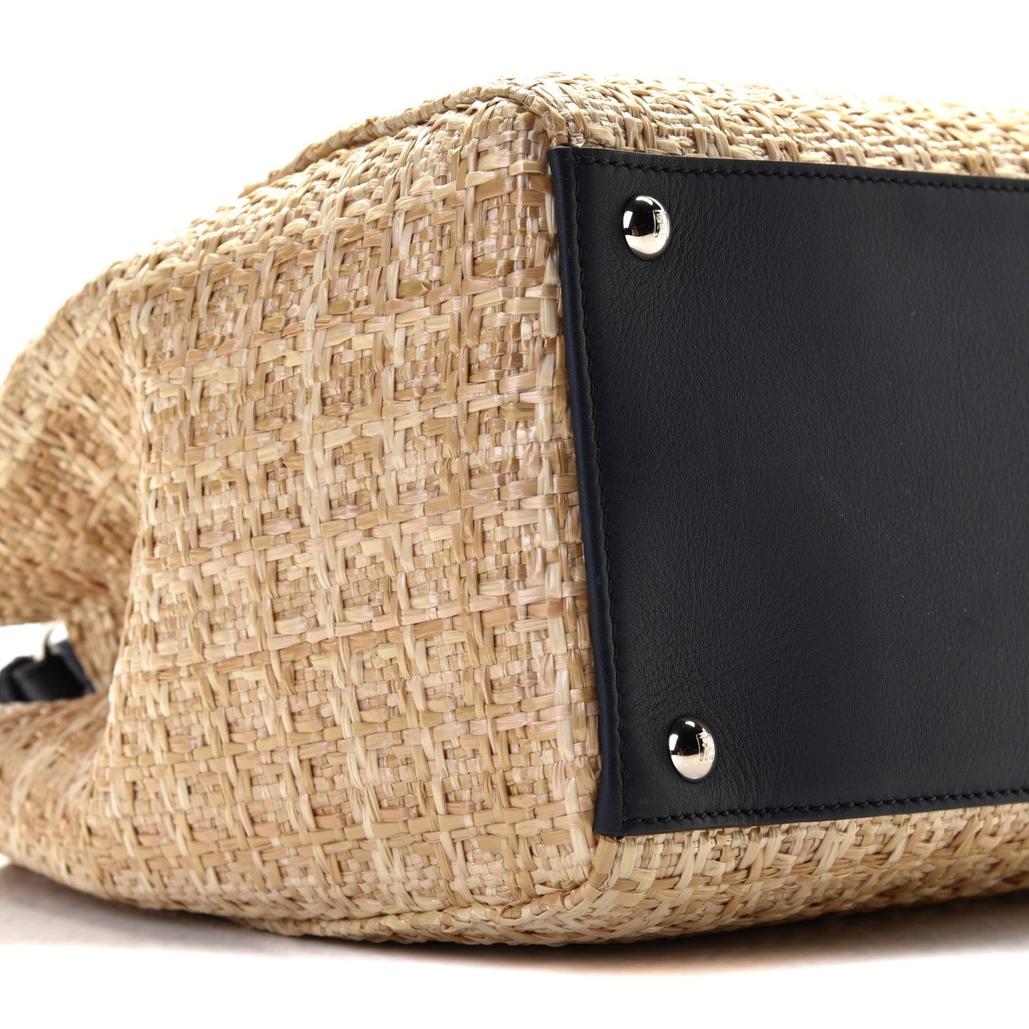 Woven Raffia Vitello Regular 2Jours Tote Natural Black