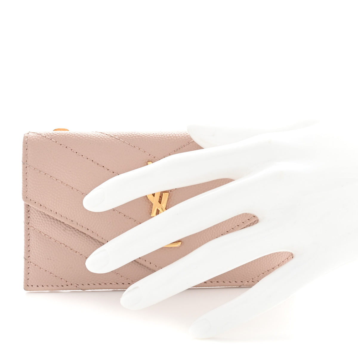 Saint Laurent Grain De Poudre Matelasse Chevron Monogram Compact Wallet Pale Pink 2 of 11
