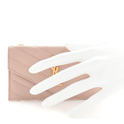 Saint Laurent Grain De Poudre Matelasse Chevron Monogram Compact Wallet Pale Pink 2 of 11
