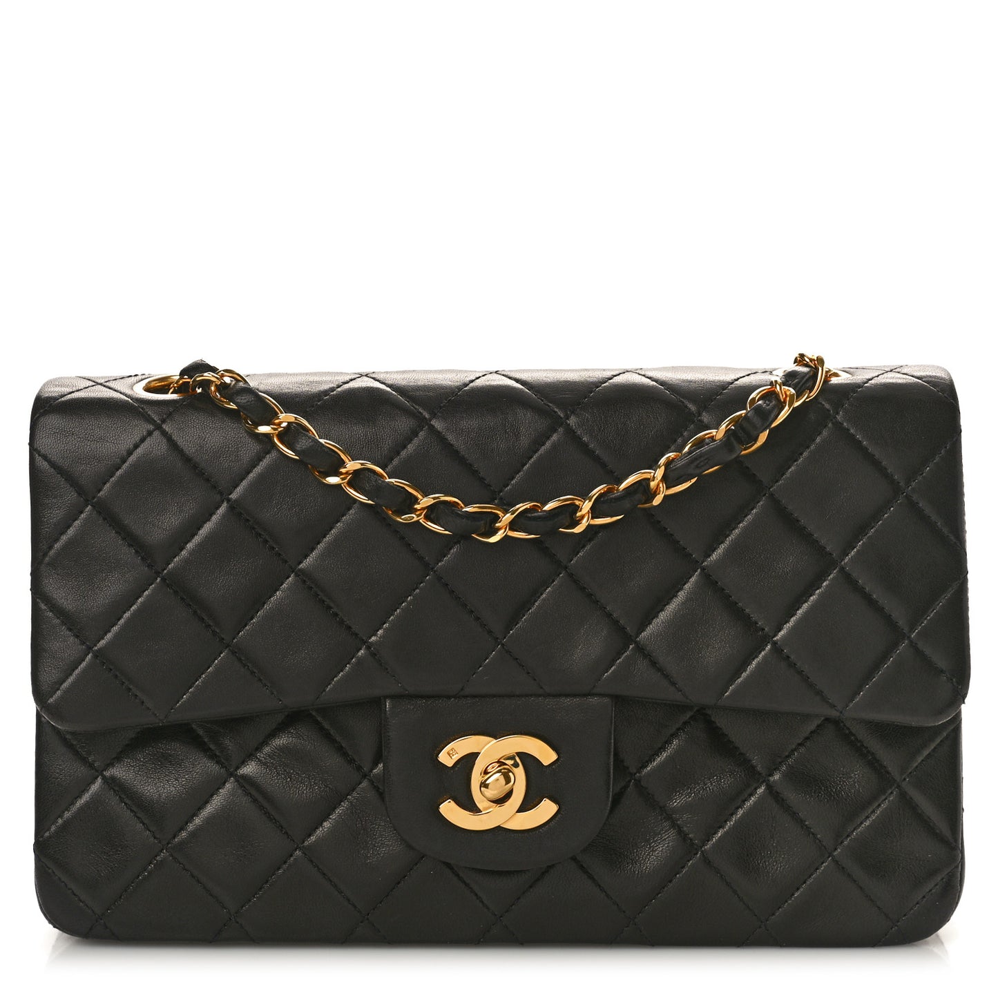 Lambskin Quilted Small Double Flap Black