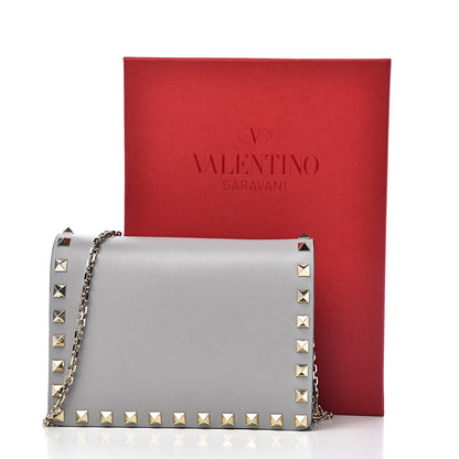 Valentino Garavani Calfskin Rockstud Wallet on Chain Pastel Grey 8 of 8