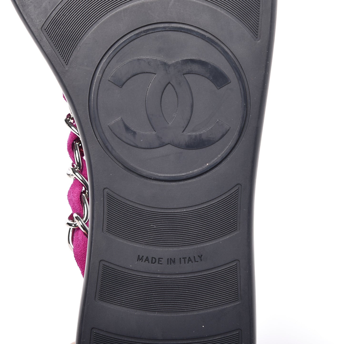 Suede Calfskin Quilted Chain Thong Sandals 36.5 Pink