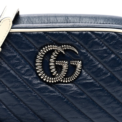 Gucci Vintage Effect Calfskin Matelasse Diagonal Small Torchon GG Marmont Chain Shoulder Bag Blue Agata Mystic White 8 of 10