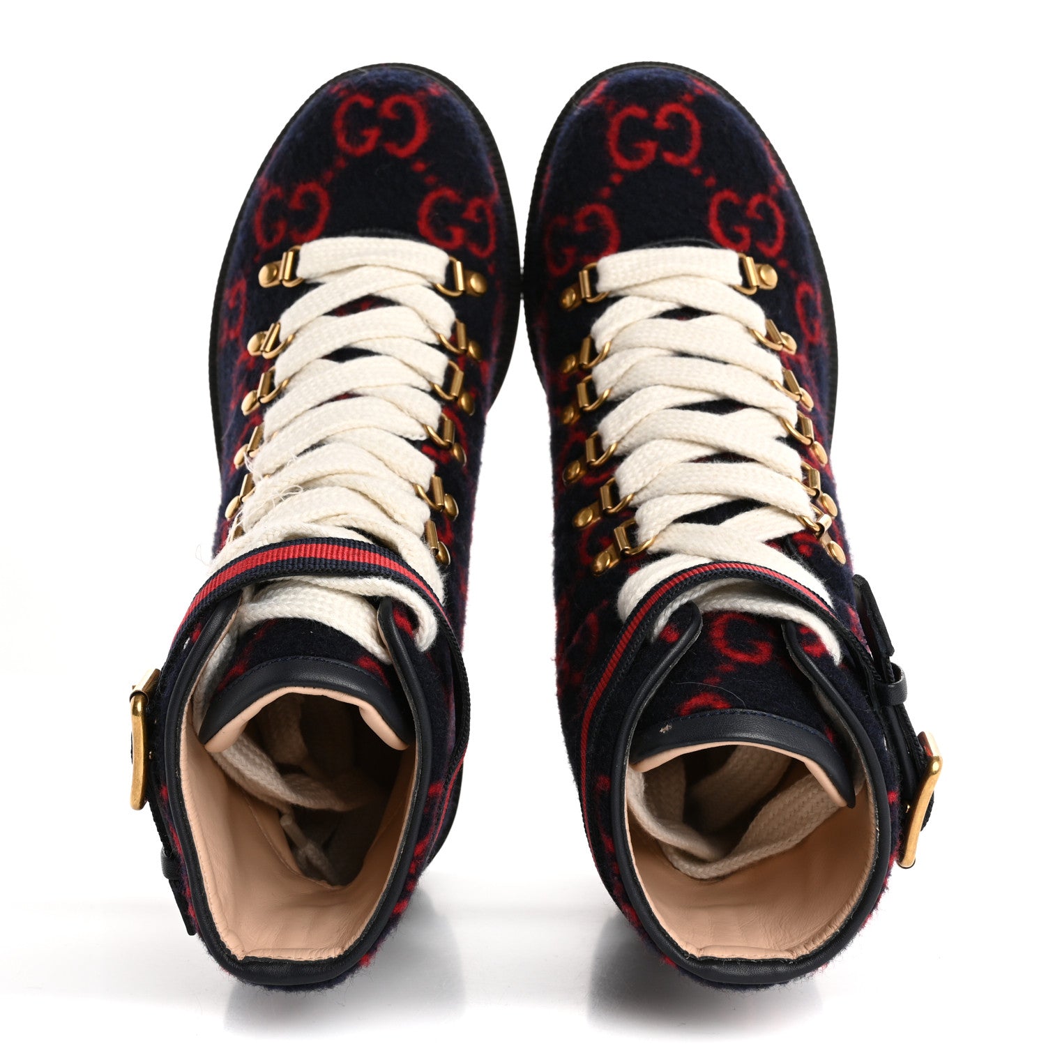 Gucci Covered Wool Big GG Monogram Womens Lace Up Combat Ankle