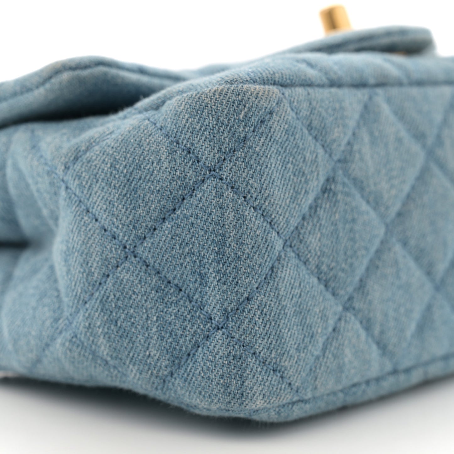 Denim Quilted Mini Pearl Crush Flap Blue