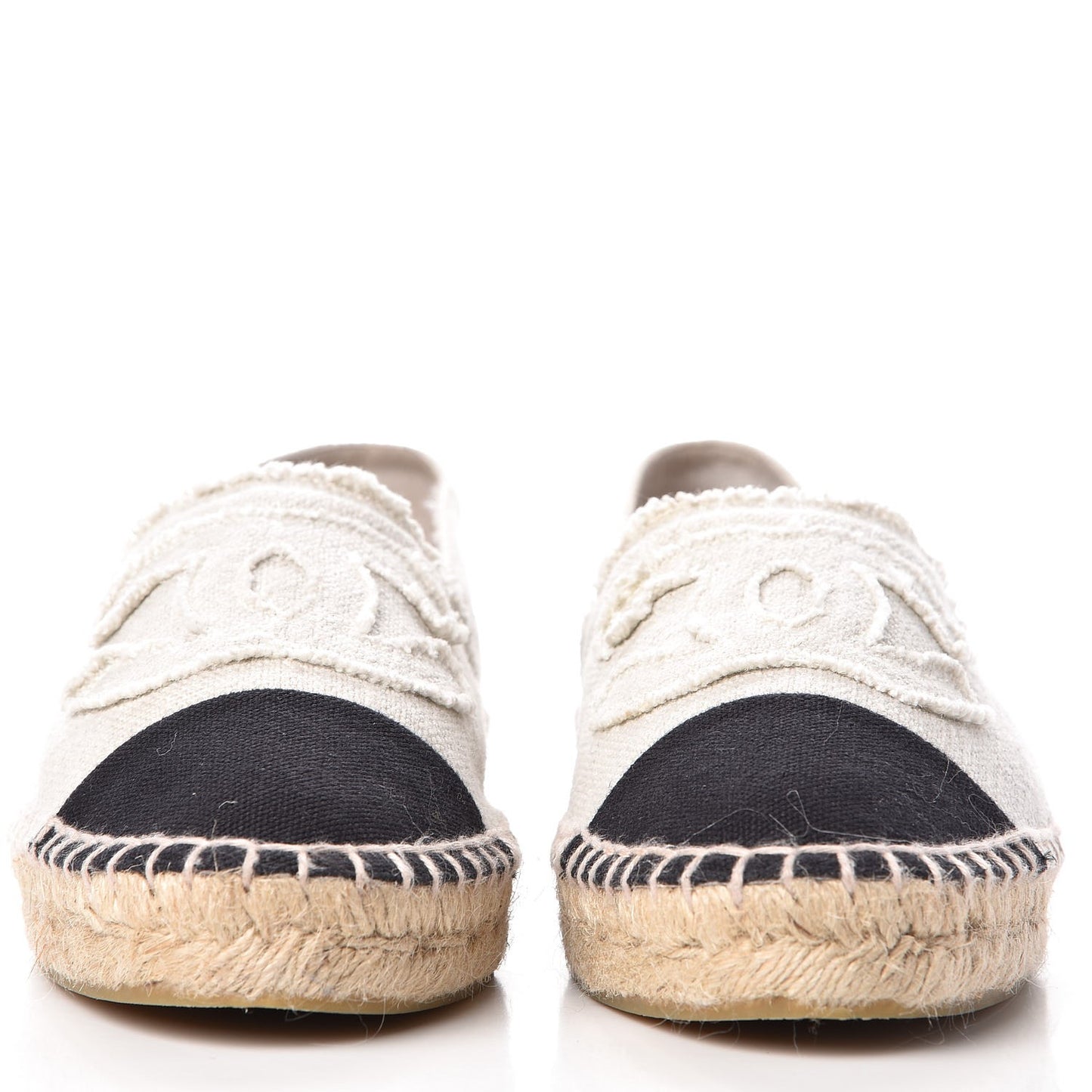 CHANEL Linen CC Espadrilles 40 Beige Black