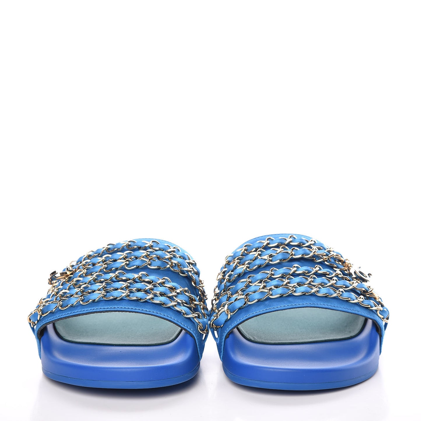 Satin Chain Flat Sandals 38 Bright Blue