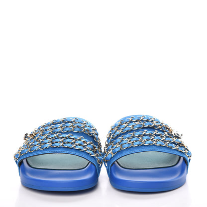 Chanel Satin Chain Flat Sandals 38 Bright Blue 2 of 9