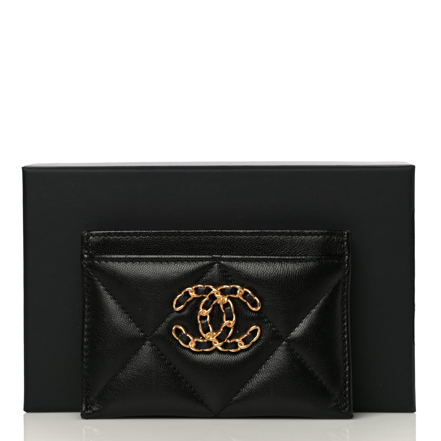 Lambskin Quilted Chanel 19 Card Holder Black
