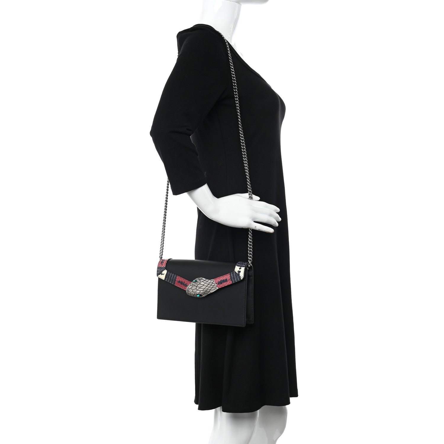 Gucci Snakeskin Calfskin Lilith Shoulder Bag Black 2 of 10