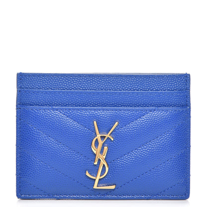 Saint Laurent Grain De Poudre Matelasse Monogram Credit Card Case Blue Majorelle 1 of 7