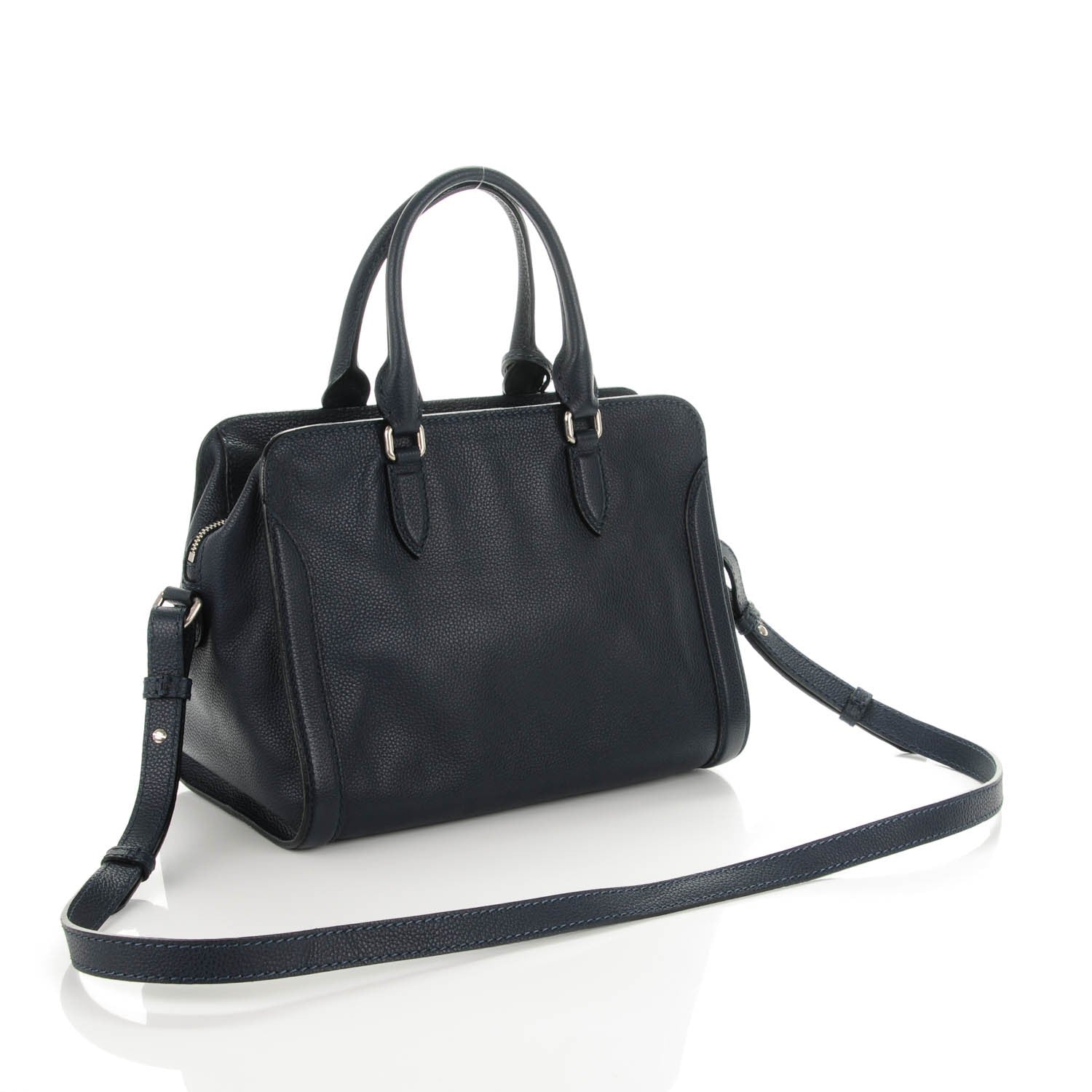 Alexander McQueen Pebbled Calfskin Small Skull Padlock Zip Around Tote Navy 3 of 7