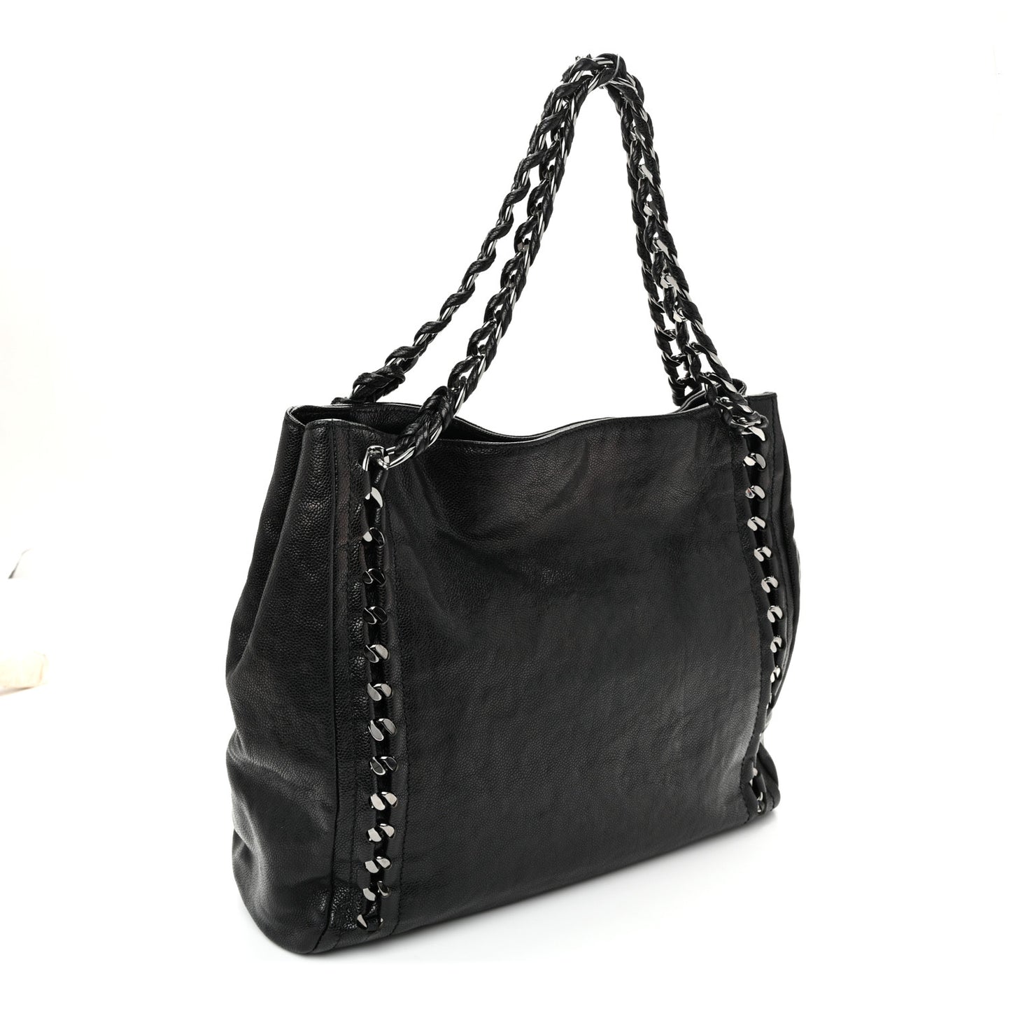 Glazed Caviar Modern Chain Tote Black