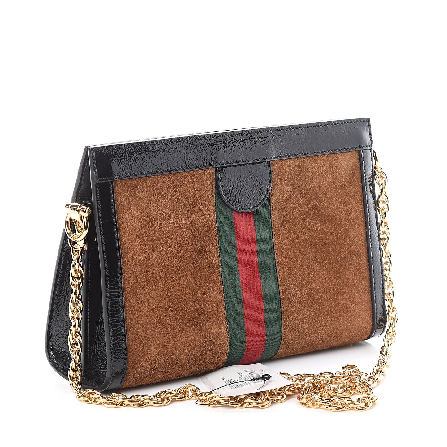 Suede Patent Web Small Ophidia Chain Shoulder Bag Nocciola Black