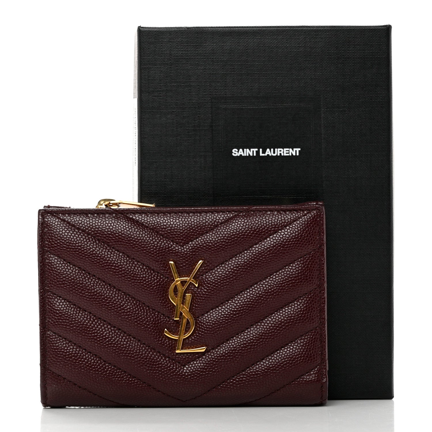 Saint Laurent Grain De Poudre Matelasse Chevron Monogram Zipped Two-Part Wallet Rouge Legion 7 of 7